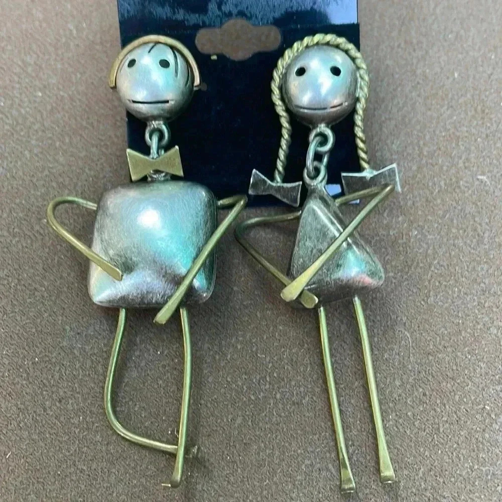 VNTG artisan studio modernist s925/ brass large boy/ girl earrings